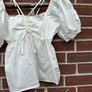 GB Women’s White Puff Sleeve Blouse Size Medium Juniors 100% Cotton (S1)